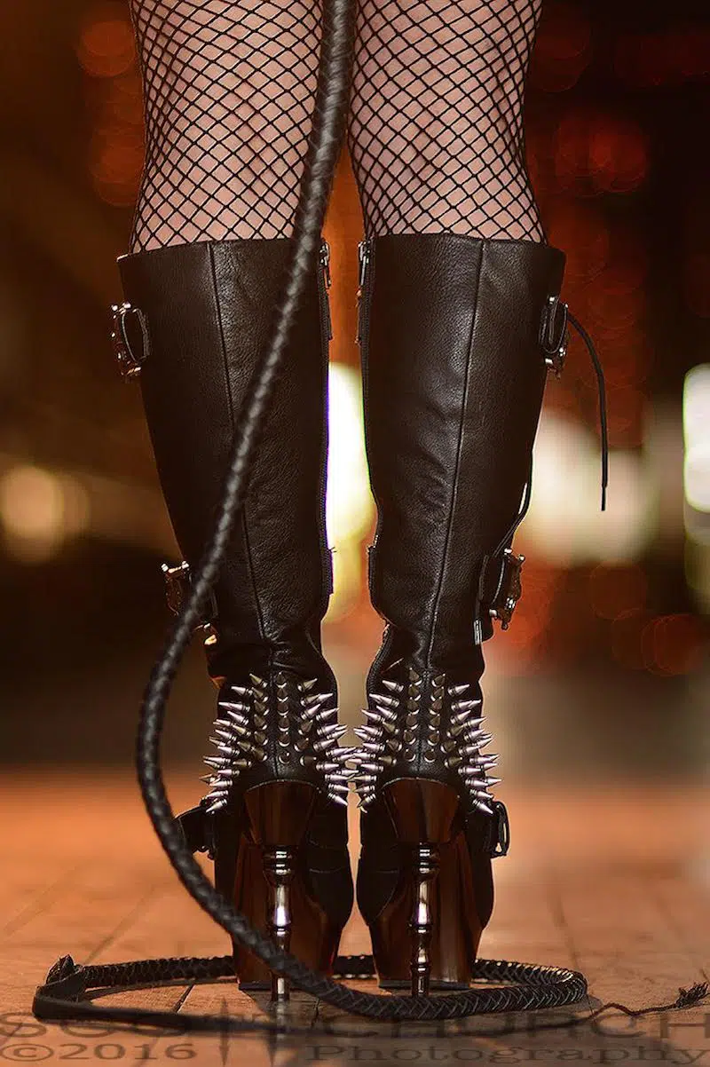 Black Leather studded boots and whip fetish